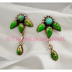 Green Sonoran Gold Blue Kingman Turquoise Dangle Earrings 1.5”